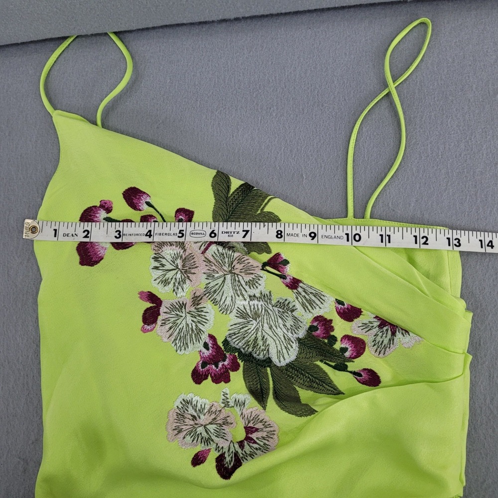 ASOS EDITION Wrap Midi Dress Floral Embroidered Lime Green Satin Draped 4 NWT - Picture 9 of 14